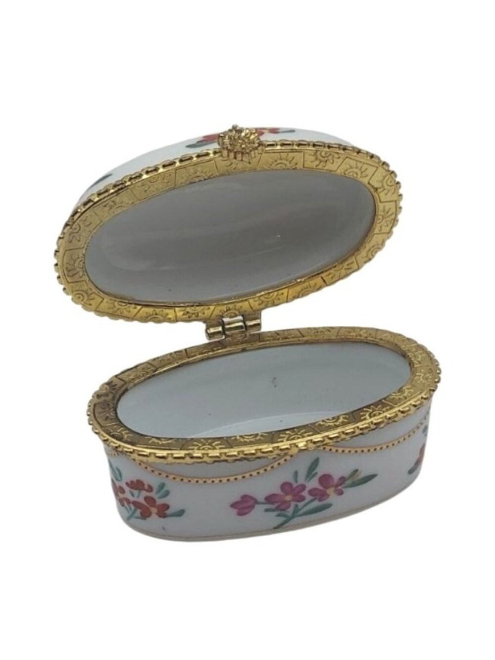 Imperial Porcelain Floral Hinged Oval Trinket Box w/ 1 Peter 5:7 Bible Verse - Picture 6 of 7